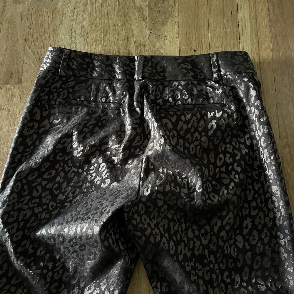 Banana Republic Camden Pants 2 Black Bronze Metallic Leopard Print Straight Leg - Picture 8 of 8